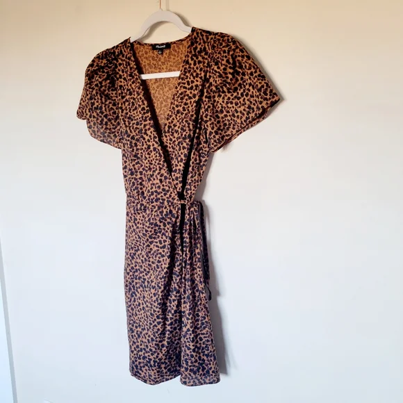 Madewell Flutter-Sleeve Wrap Mini Dress in Painted Leopard - Picture 2 of 9